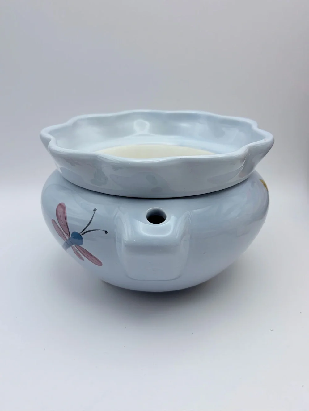 Vintage Ceramic *African Violet Planter Self Watering Dragonfly Pot Light Blue